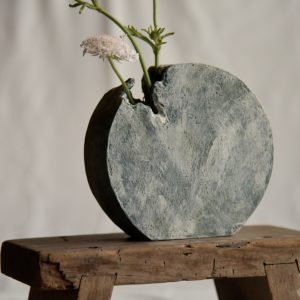 圓扁花器-綠白 直徑15cm